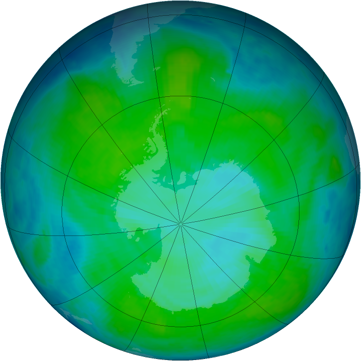 Antarctic ozone map for 09 January 1997